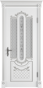 Дверь Александрия Белая эмаль патина серебро 3D ПО600 бел. сатинат (Polar)
