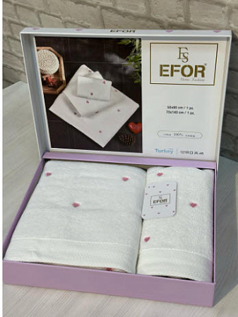 Набор полотенец EFOR из 2-х предметов 50*90,70*140 сердце белый(розовый) Эф T1003/SM-3