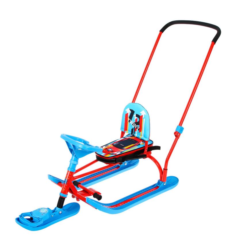 Снегокат «Twiny 2+» Sportcar, со спинкой, с родительской ручкой, синий, красный