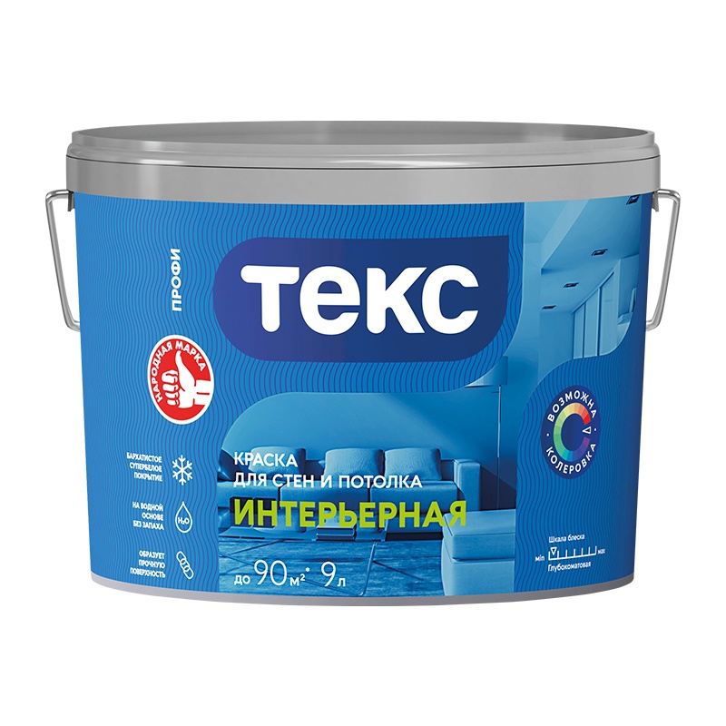 Краска ТЕКС Профи В/д Интерьерная Супербелая Матовый 1,9л=3кг (1/175)