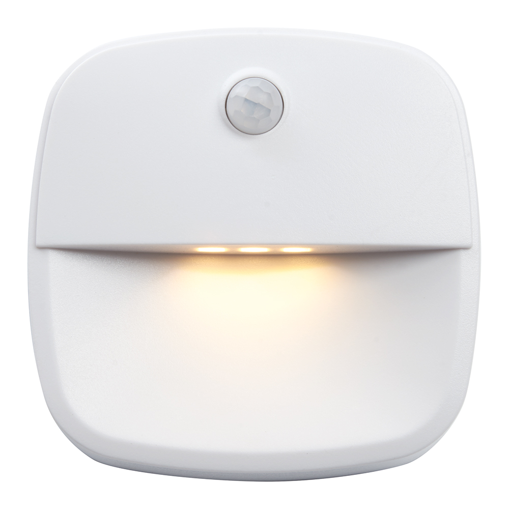 Светильник с датч движ и освещенн 3LED 0,5W (3хААА в компл не входят) 3м IP20, квадрат белый, FN1220