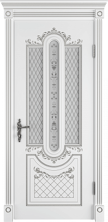 Дверь Александрия Белая эмаль патина серебро 3D ПО800 бел. сатинат (Polar)