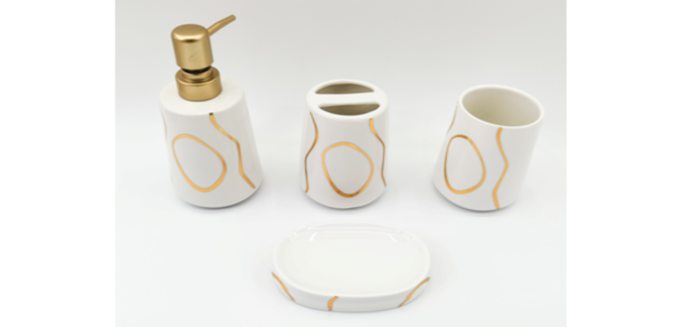 Набор керамики 4 предмета круги золото (Белый)