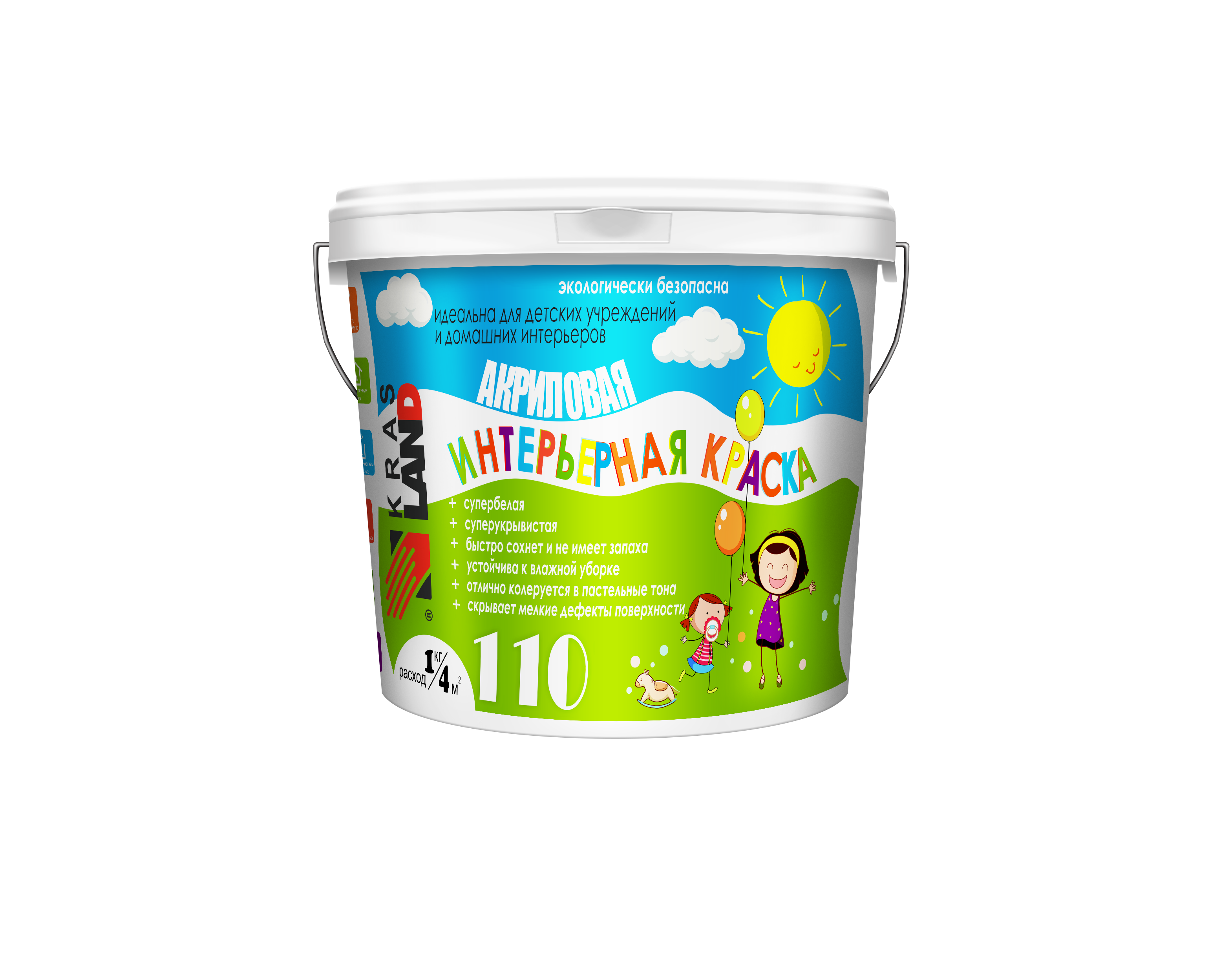 УЦЕНКА Краска Krasland 110 Акриловая Интер. влаг. Белый МАТОВЫЙ 14кг(1/44)