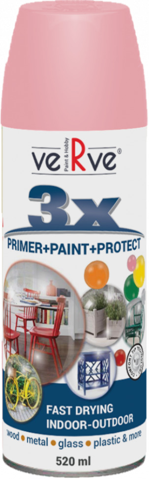 Универсальная акриловая эмаль VERVE 3X (цвет: светло-розовый RAL3015, глянцевый), спрей 520мл (6)