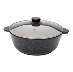 Жаровня а/п литая 3л, 26 см. со стекл. крышкой (цвет: чёрный мрамор)