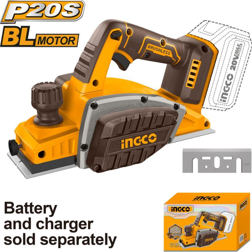 Рубанок аккумуляторный бесщеточный INGCO CRLI20401 INDUSTRIAL 20 В