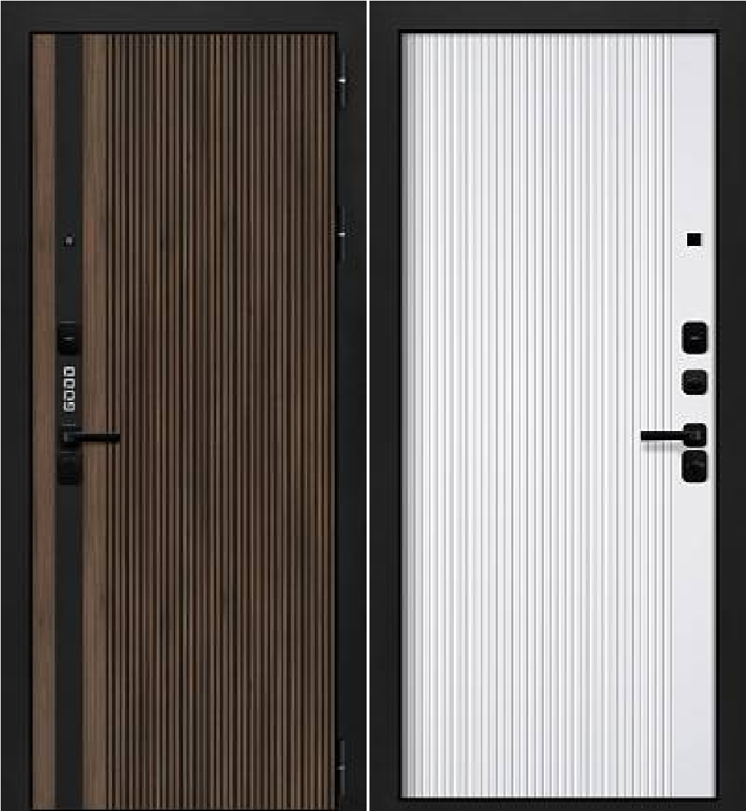 Дверь метал GOOD 4, Орех гварнери/Velluto Bianco, Черн_муар 860 правая