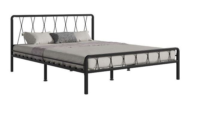 Кровать металлическая КМД 18 "КЛЭР" 1600х2000 черный (разбор. с берез. ламелиями)