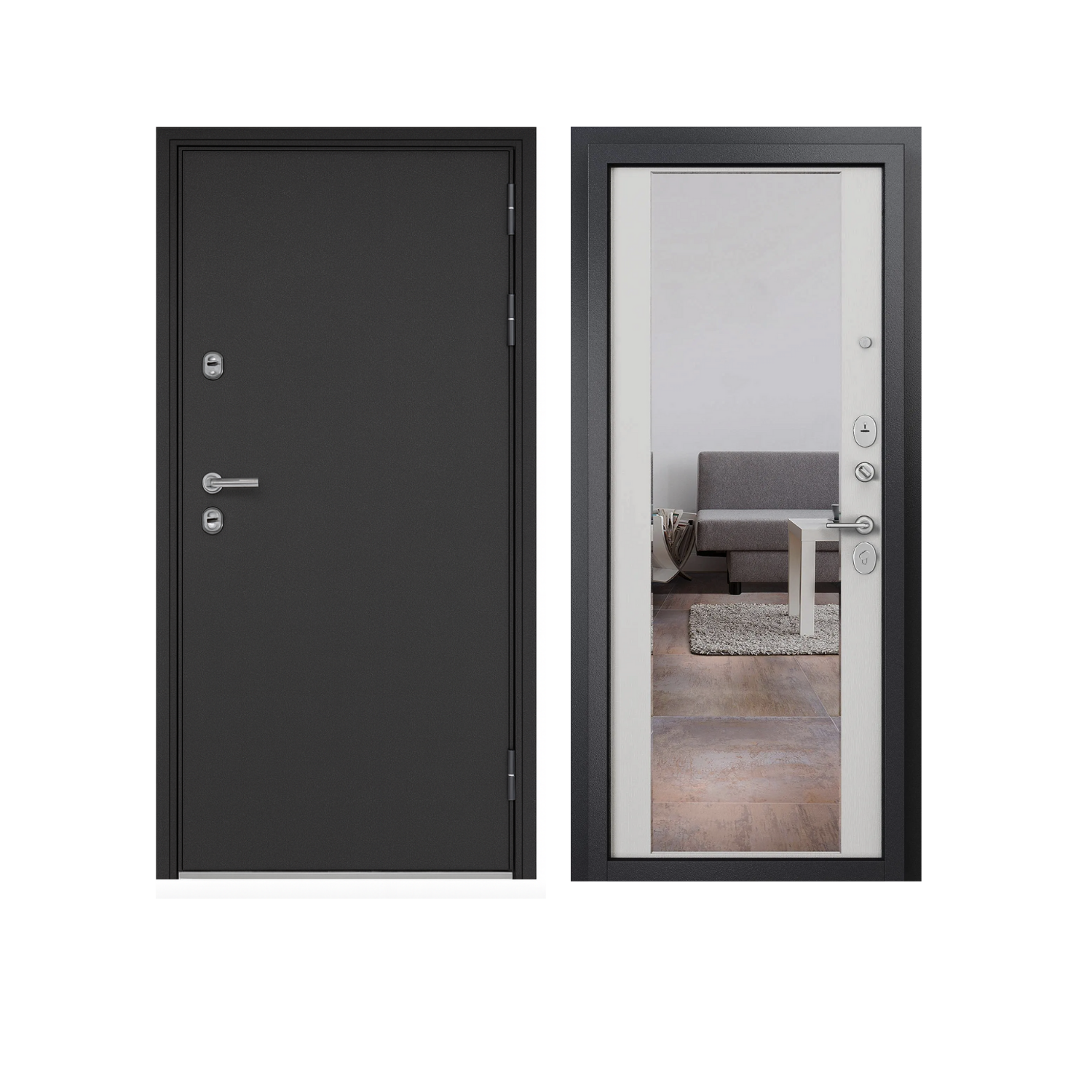 Дверь метал Термо Сплит Антрацит/Белый ларче 10TS-164 зеркало 960 левая