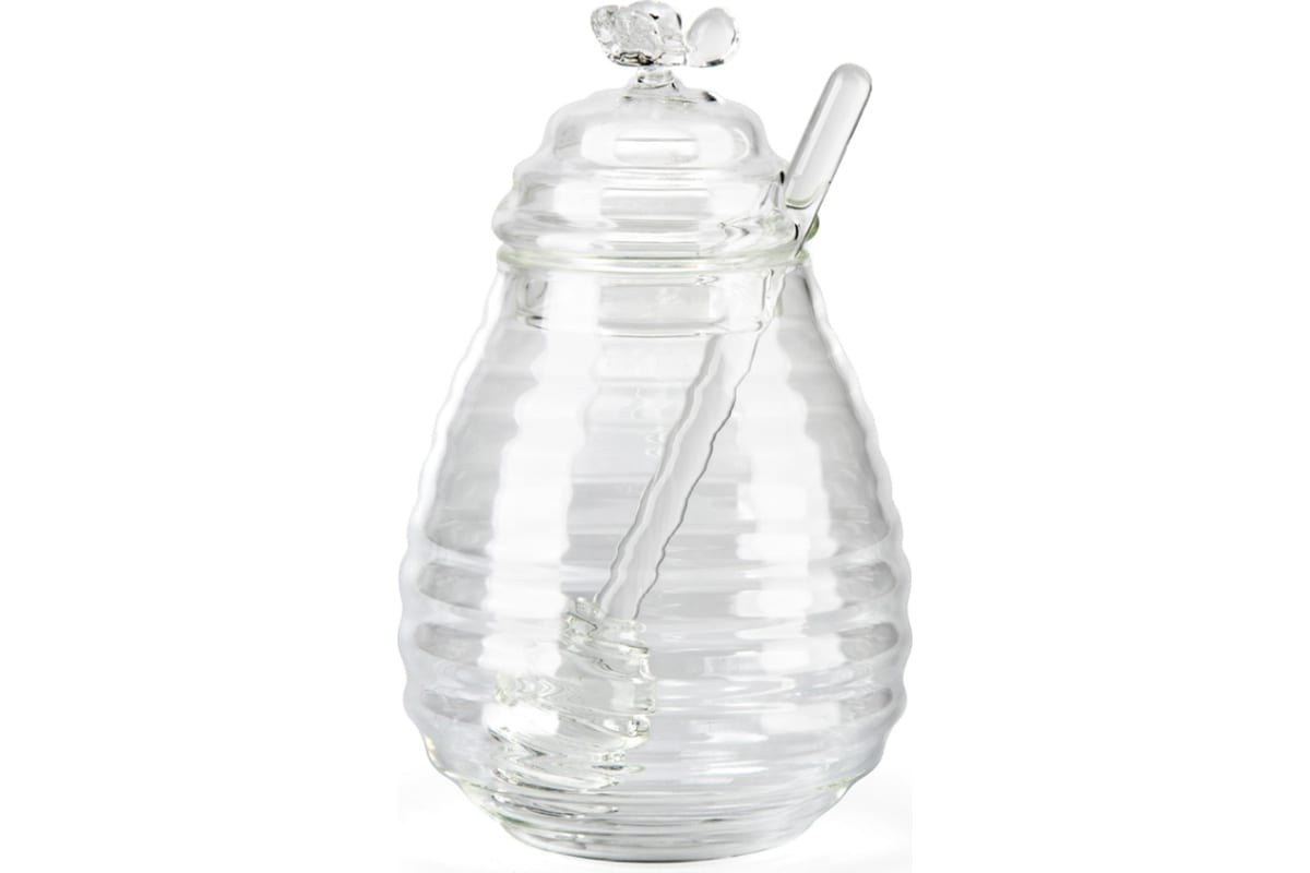 СТЕКЛЯННАЯ БАНКА ДЛЯ МЕДА СО СТЕКЛ.ЛОЖКОЙ, 400 МЛ (BH-002)