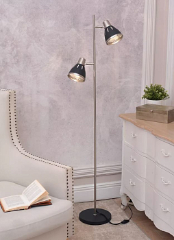 Напольный светильник с двумя плафонами (Торшер), Е27, 60Вт. МТ2019 Черный. (_8_)