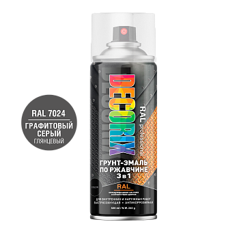 Аэрозольная грунт-эмаль по ржавчине 3в1 RAL PROFESSIONAL DECORIX, 520 мл, RAL 7024, графитовый (12)